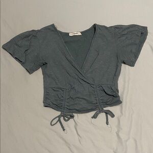 Teal Wrap Top with Short Sleeves